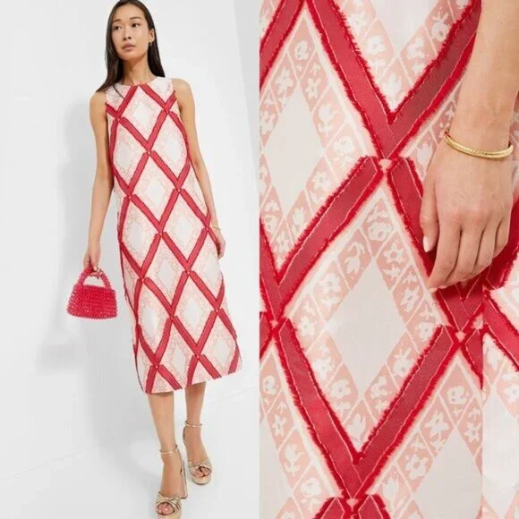 Tuckernuck NEW Vermillion Trellis Fil Coupe Francine Formal Midi Dress Size XXS Tuckernuck NEW Vermillion Trellis Fil Coupe Francine Formal Midi Dress Size XXS